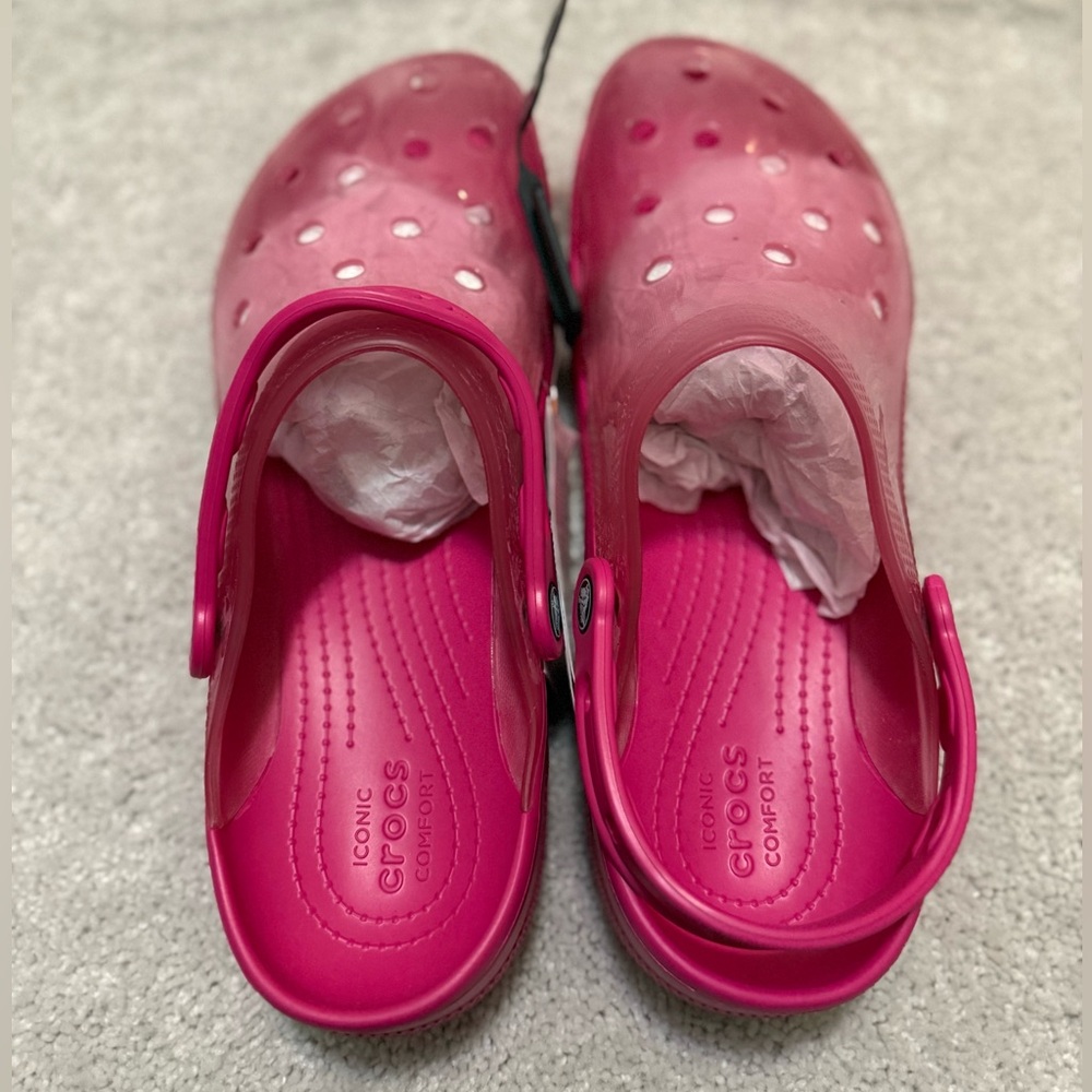 Crocs Classic Translucent Clogs Sandals Pink Size… - image 3